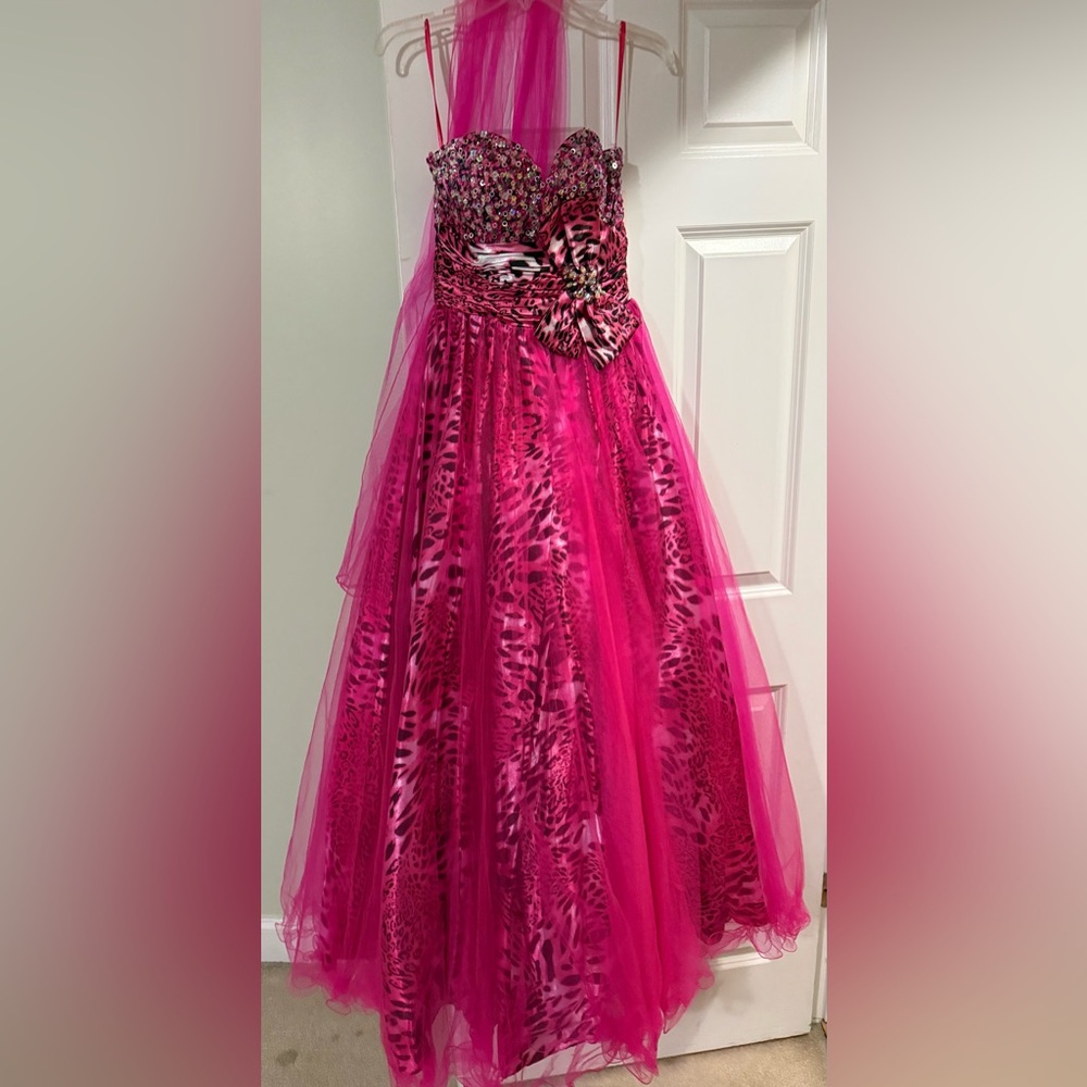 Pink Leopard Print Prom Dress